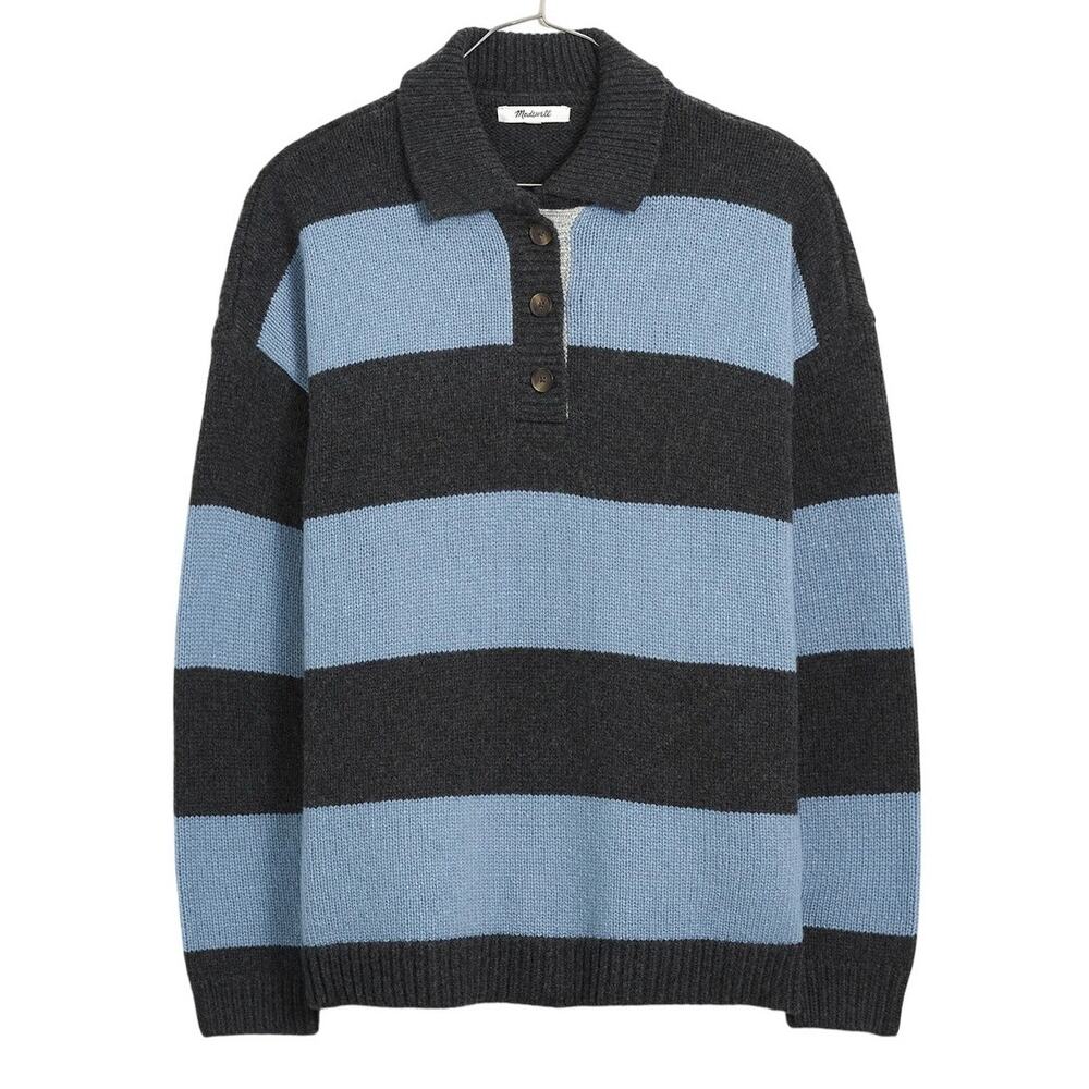 Madewell Striped Blue Gray Rugby Polo Sweater Size S